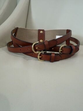 J. Crew Tan Double-Strap Belt with Gold Buckles